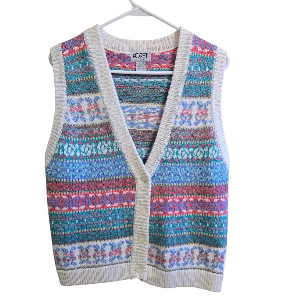 Koret Petites Vintage Spring Sweater Vest Size SM Teal/Pink Button Front